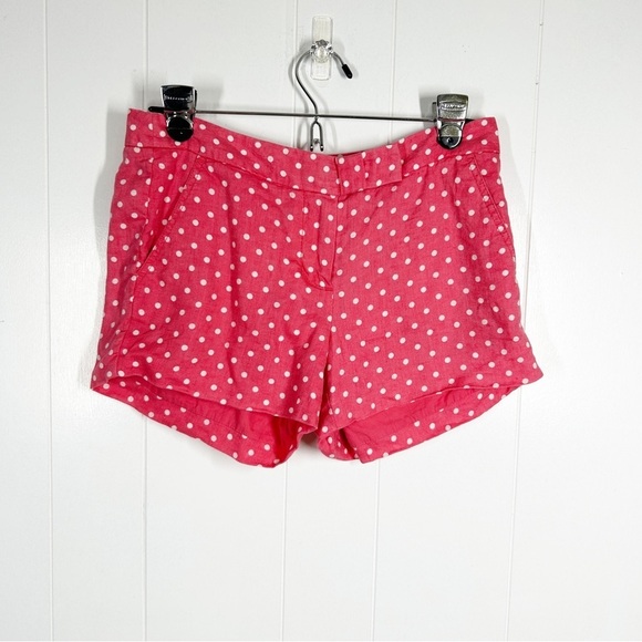 J Crew Pink and White Polka Dot Barbiecore Linen & Cotton Blend Shorts Size 2 - Picture 1 of 7